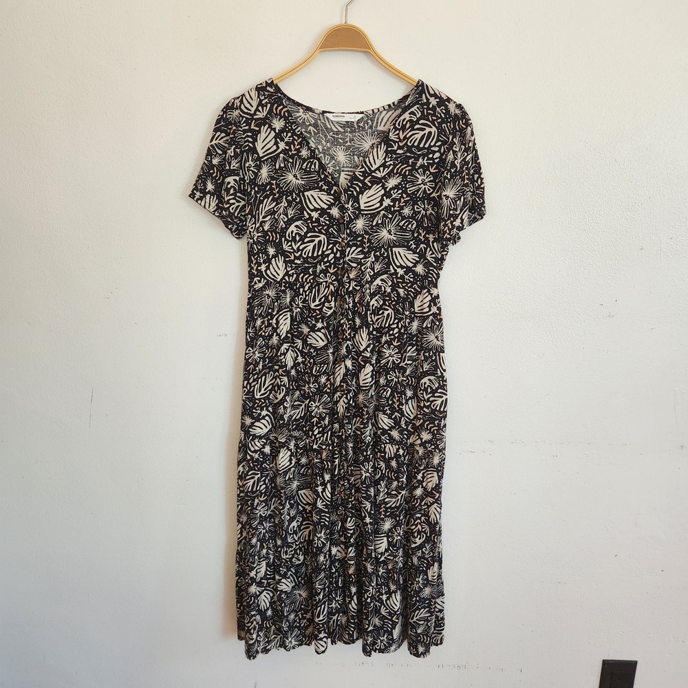 Sonoma Good for Life Button Down Tiered Midi Dress Small Botanical Leaf Print